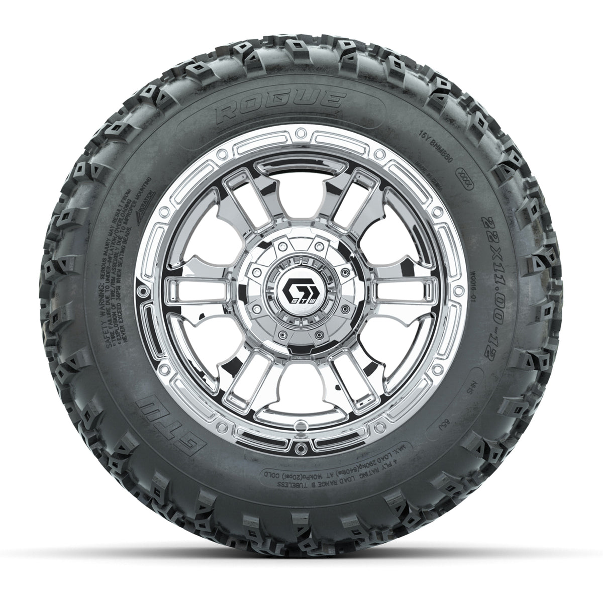 GTW® Shogun Chrome 12 in Wheels with 22x11.00-12 Rogue All-Terrain Tires Full Set