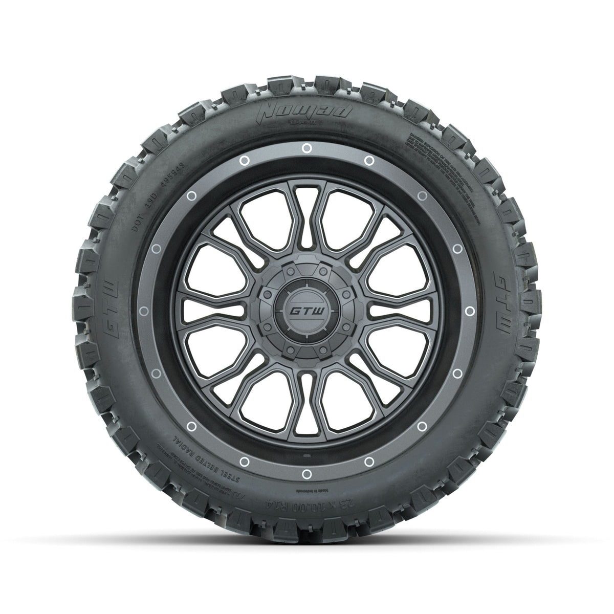 GTW Volt Gunmetal/Machined 14" Wheels with 23x10-R14 Nomad All Terrain Tires - Full Set