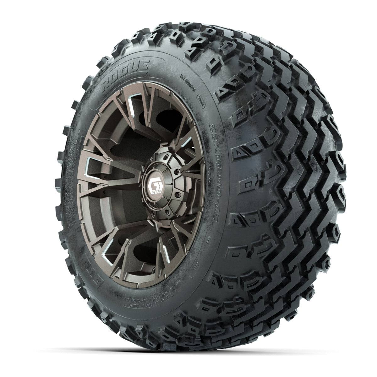 GTW® Vandal Satin Bronze/Machined 12 in Wheels with 22x11.00-12 Rogue All-Terrain Tires Full Set