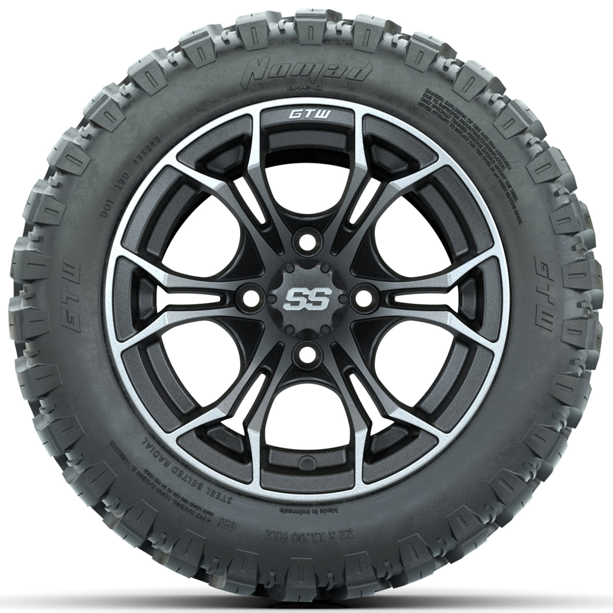 Set of (4) 12" GTW Spyder Wheels with 22x11-R12 GTW Nomad All-Terrain Tires