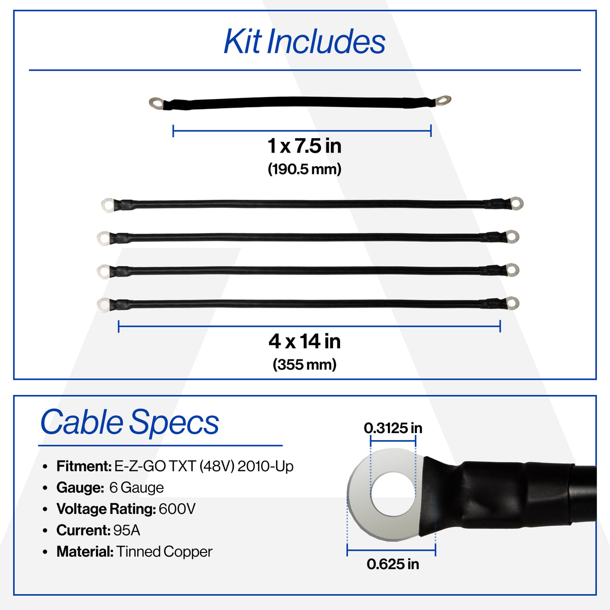 EZGO TXT 48V 6-Gauge Battery Cable Set (Years 2010-Up)