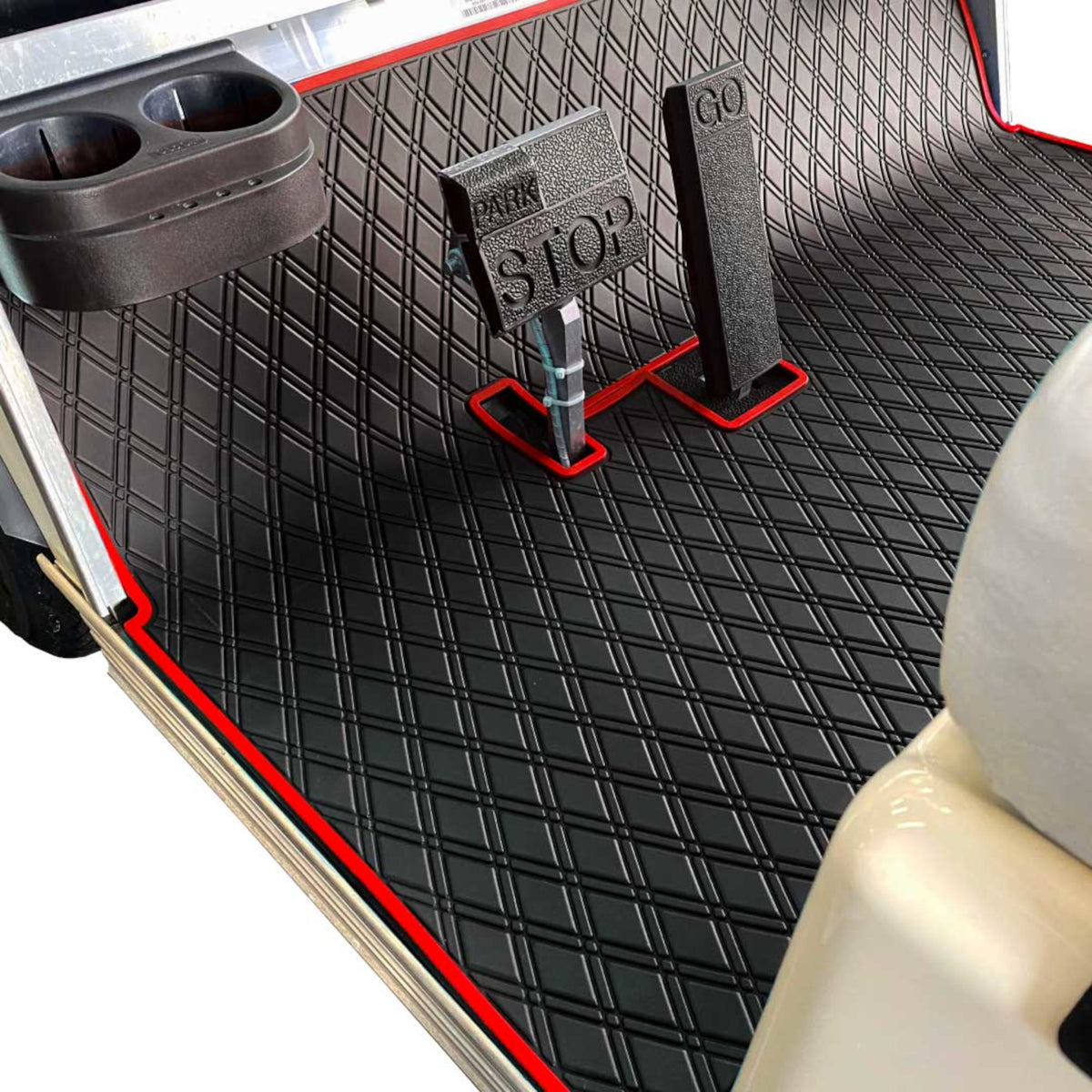 Club Car DS Floor Mat - Xtreme Full Coverage | Black/Red 1982-2013 Villager