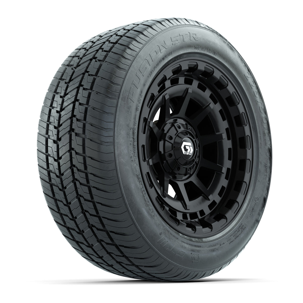GTW® Barricade Gloss Black 14" Wheels with 225/50-R14 Fusion STR DOT Approved Street Tires - Full Set