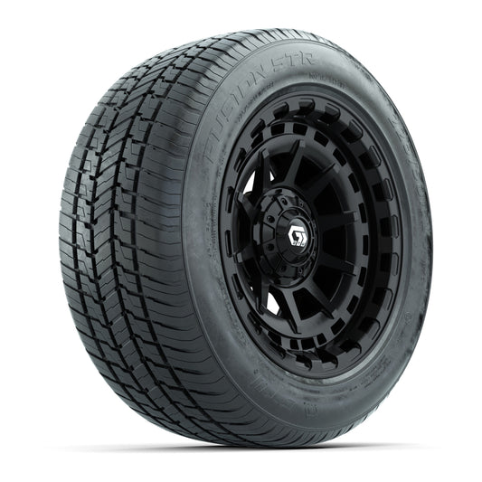 GTW® Barricade Gloss Black 14" Wheels with 225/50-R14 Fusion STR DOT Approved Street Tires - Full Set