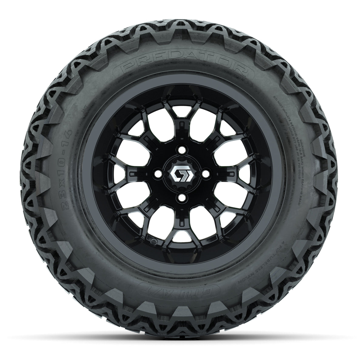 GTW® Assault Gloss Black 14" Wheels with 23X10-14 Predator All-Terrain Tires - Full Set