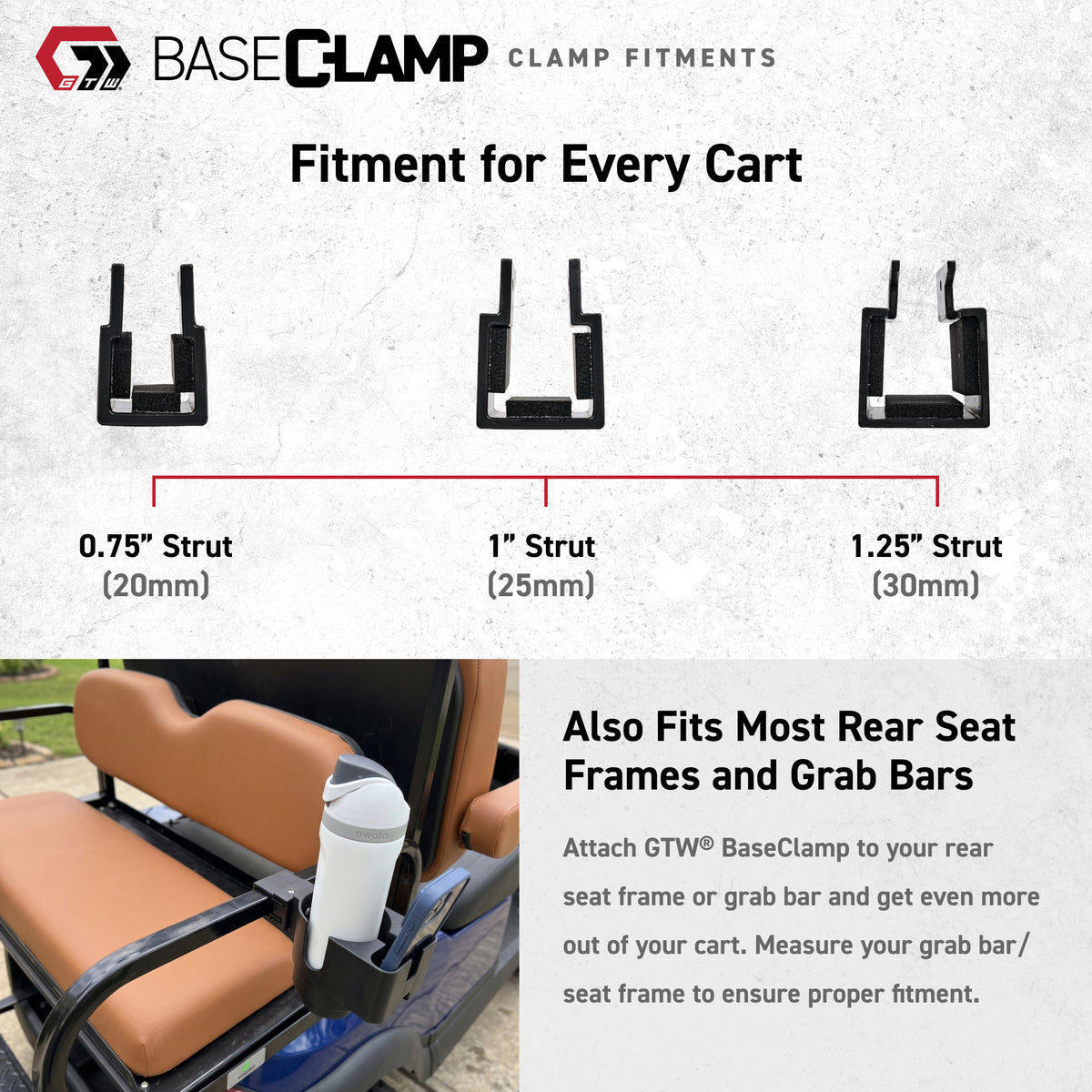 GTW BaseClamp Golf Cart Cup & Phone Holder with Mounting Clamp