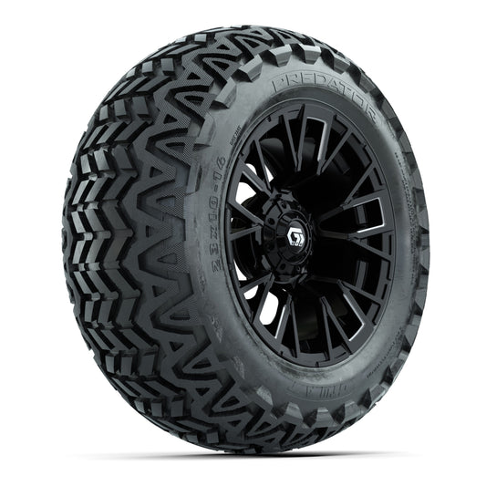 GTW® Vandal Matte Black/Machined 14 in Wheels with 23x10-14 Predator All-Terrain Tires Full Set