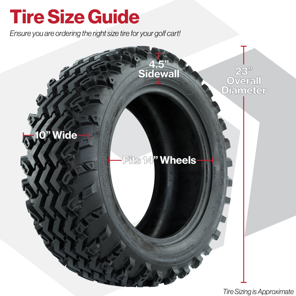 GTW Reaper Gloss Black 14" Golf Cart Wheels & 23X10-R14 Rogue A/T Tires – Set of 4
