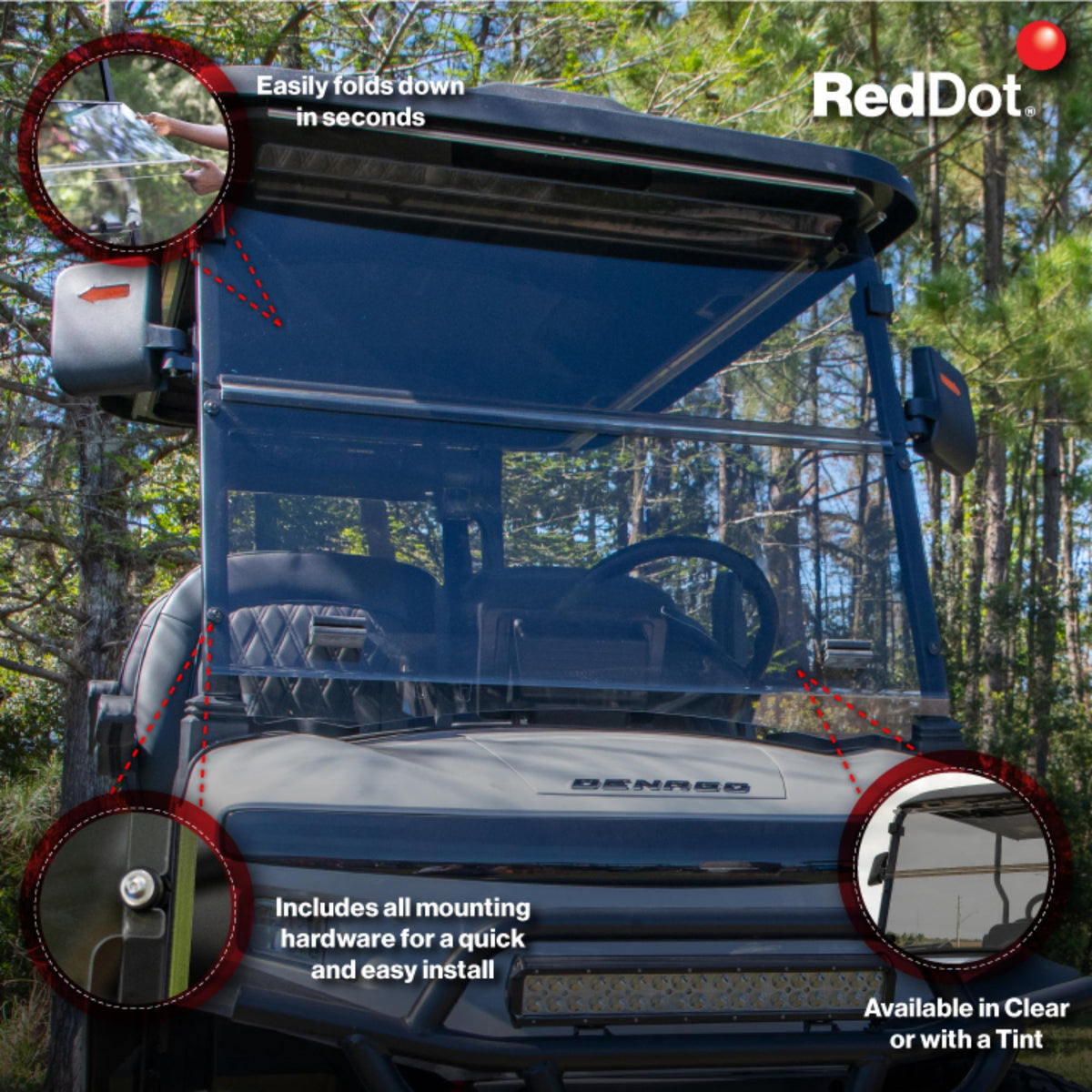 Denago Rover XL Clear Folding Windshield | 1/4" Acrylic | Made in USA