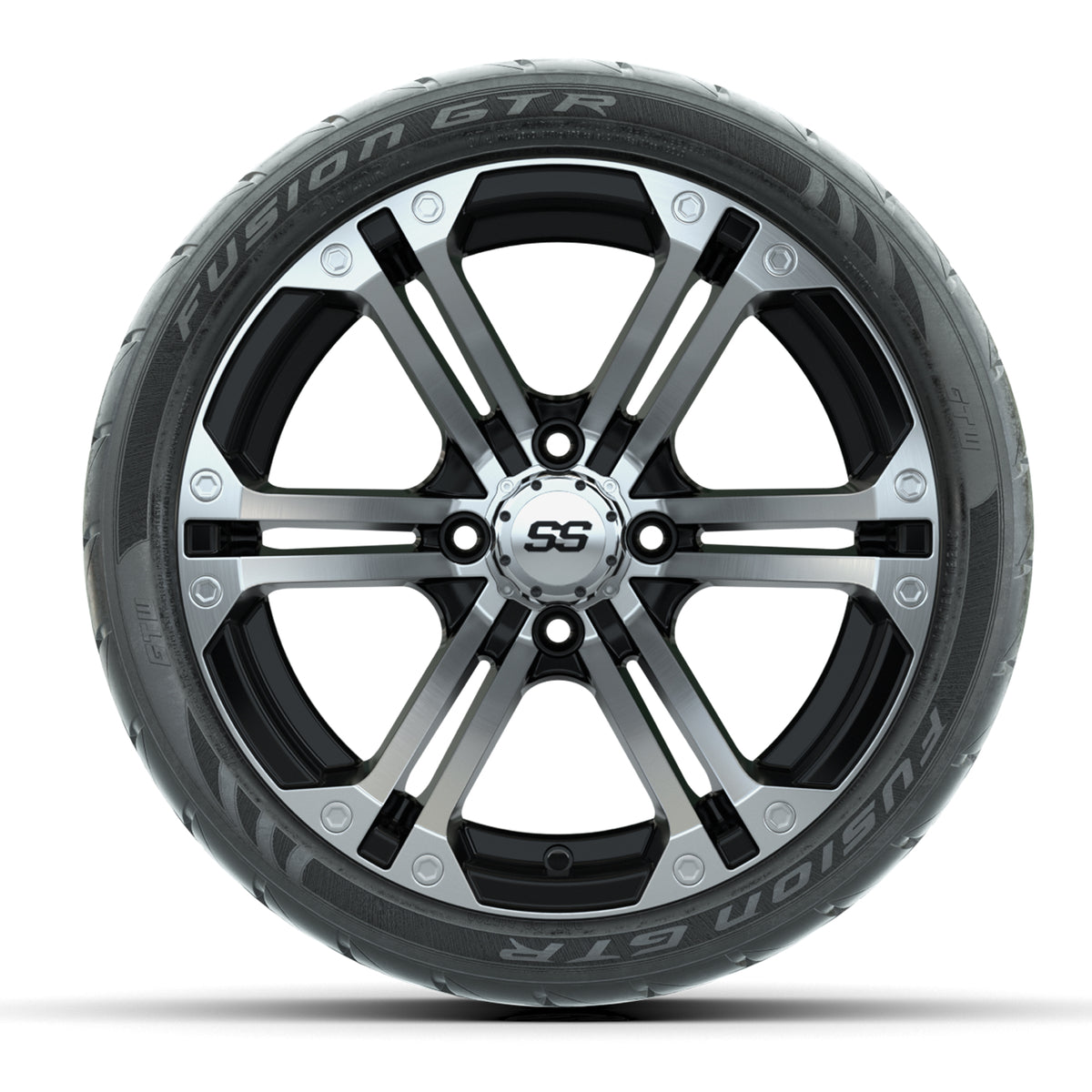 14" GTW Specter Machined/Black Wheels with Fusion GTR Street Tires Set of 4