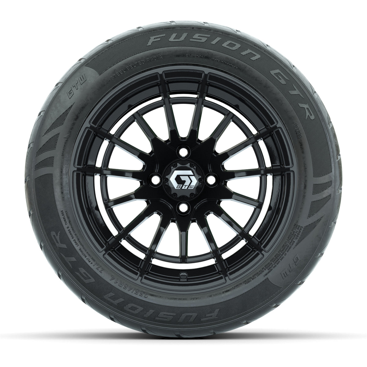 14" GTW® Boost Gloss Black Golf Cart Wheels & 255/45-R14 Fusion GTR Radial Street Tires (Set of 4)