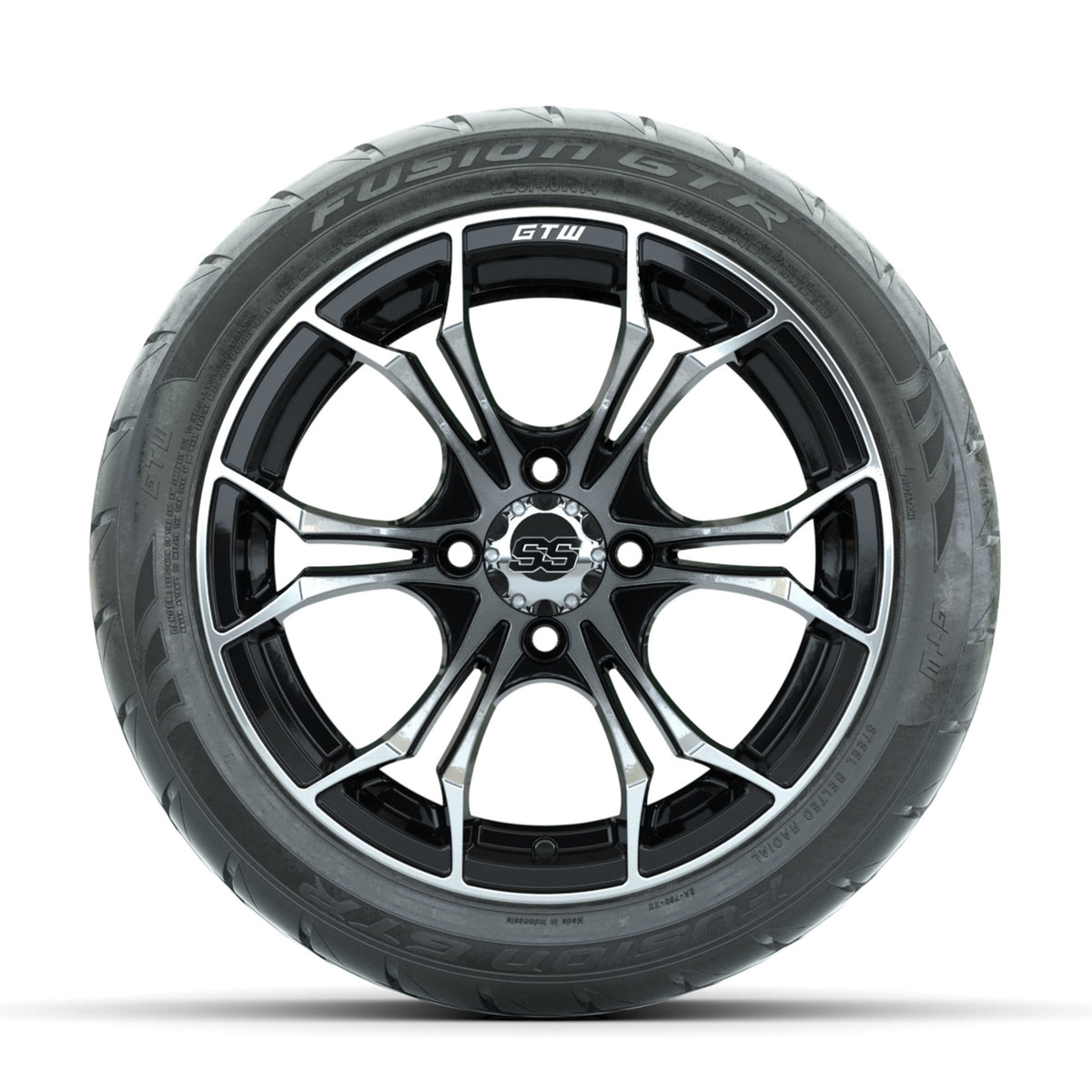 GTW Spyder Machined/Black 14 in Wheels with 225/40-R14 Fusion GTR Street Tires Full Set