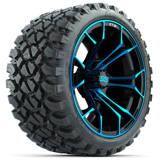 GTW Spyder Blue/Black 15" Wheels with 23x10-R15 Nomad All-Terrain Tires - Set of 4