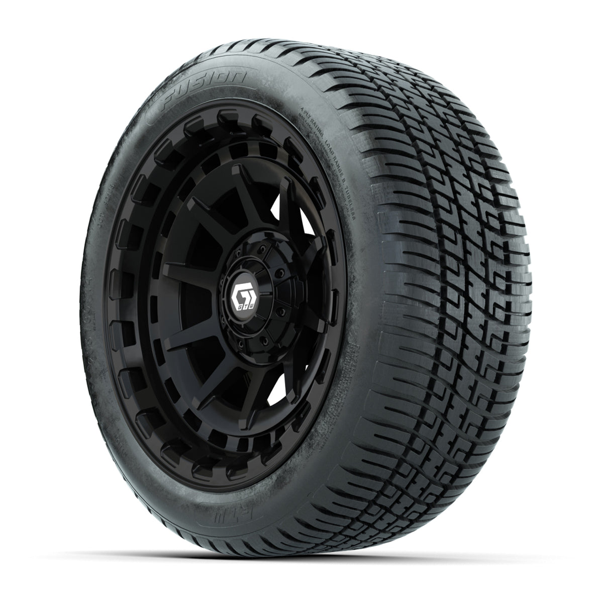 GTW® Barricade Gloss Black 14 in Wheels with 205/30-14 Fusion Street Tires Full Set