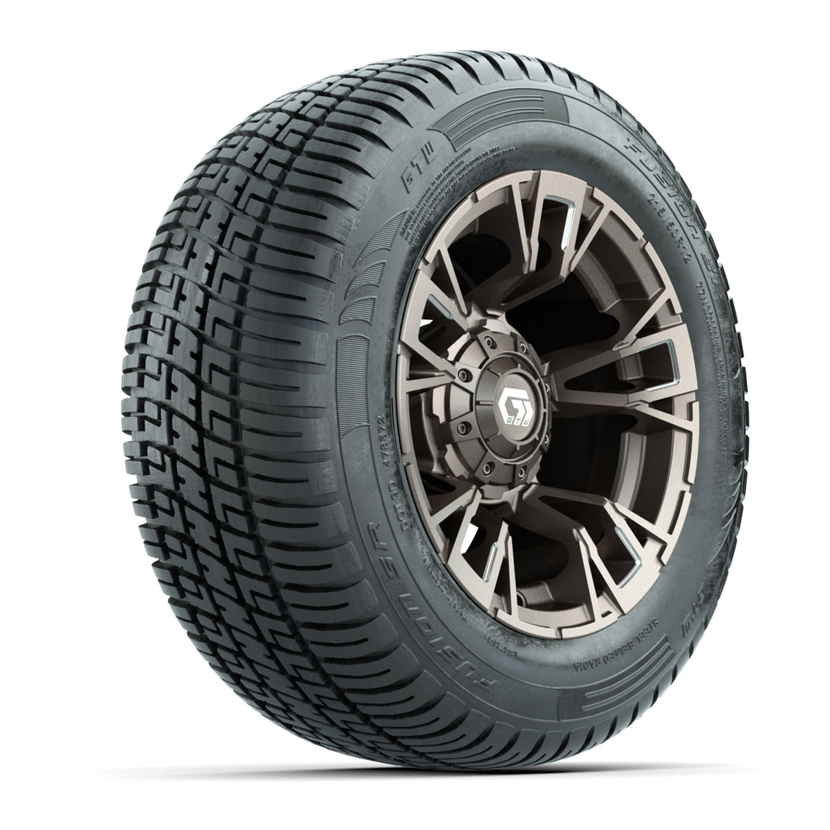 GTW® Vandal Satin Bronze/Machined 12 in Wheels with 215/50-R12 Fusion S/R Steel Belt Radial Tires Full Set