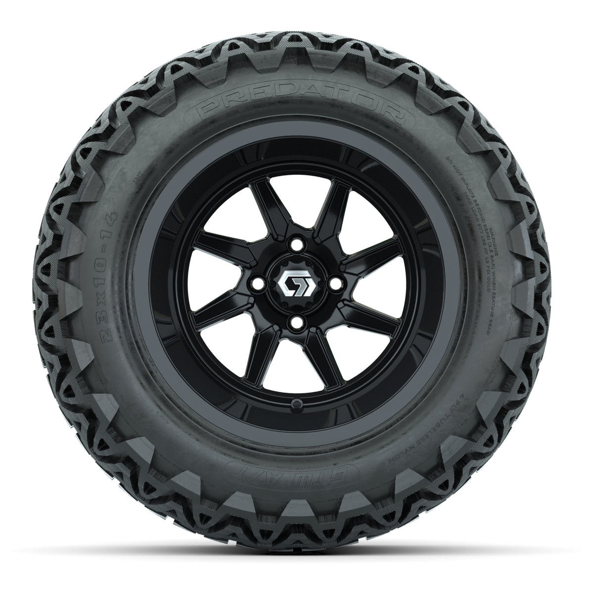 GTW Reaper Gloss Black 14" Golf Cart Wheels & 23X10-14 Predator A/T Tires – Set of 4