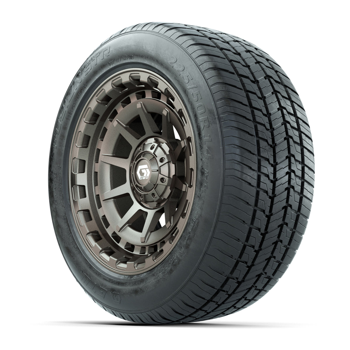 GTW® Barricade Satin Bronze 14" Wheels with 225/50-R14 Fusion STR DOT Approved Street Tires - Full Set