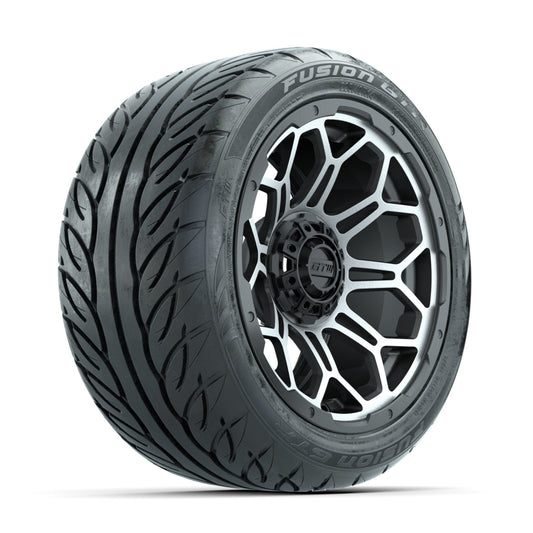 GTW Bravo Machined/Matte Grey 14 in Wheels with 225/40-R14 Fusion GTR Street Tires Full Set