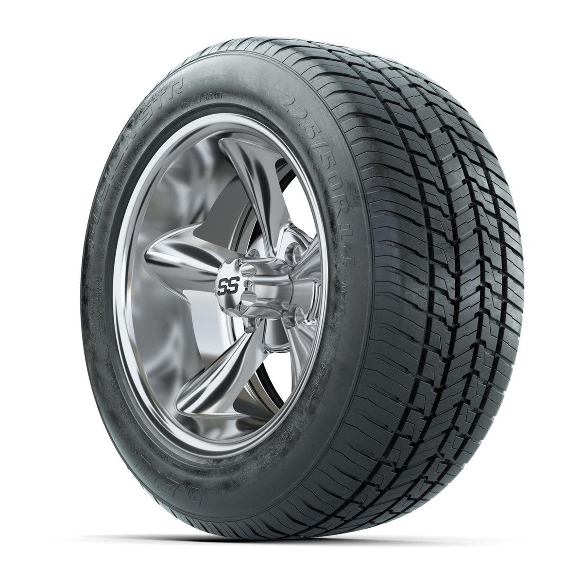 GTW® Godfather Chrome 14" Wheels with 225/50-R14 Fusion STR DOT Approved Street Tires - Full Set