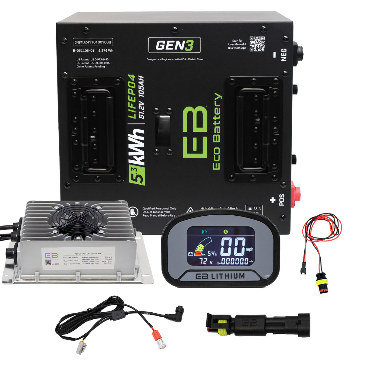 Eco Battery 51V 105Ah Lithium Golf Cart Battery Bundle - ICON EV Thru Hole Gen3