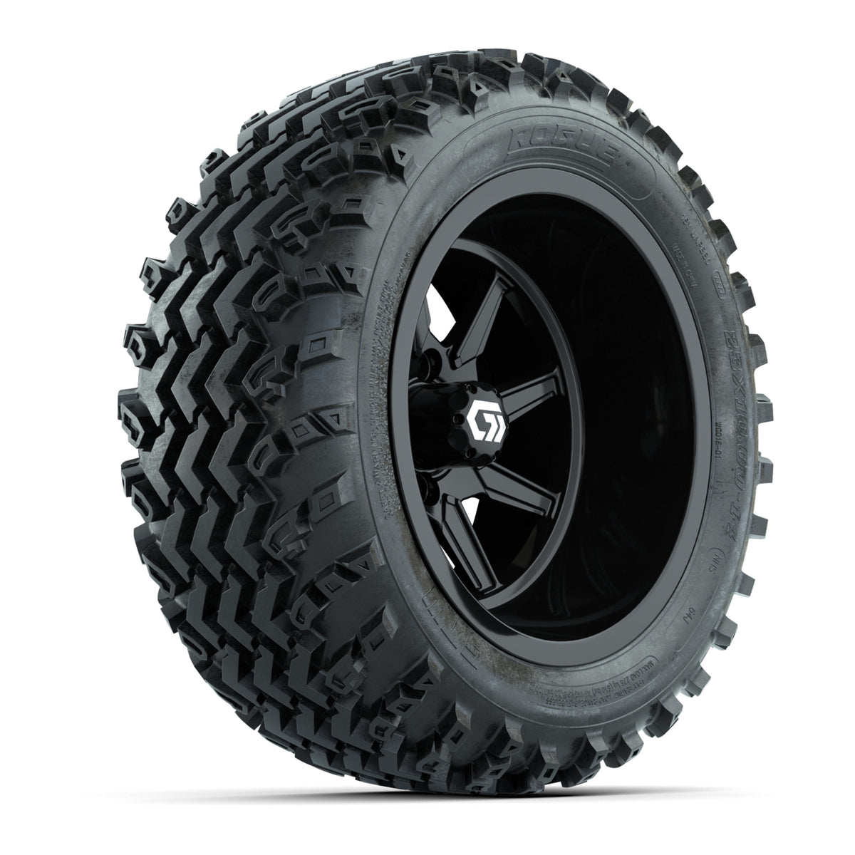 GTW Reaper Gloss Black 14" Golf Cart Wheels & 23X10-R14 Rogue A/T Tires – Set of 4