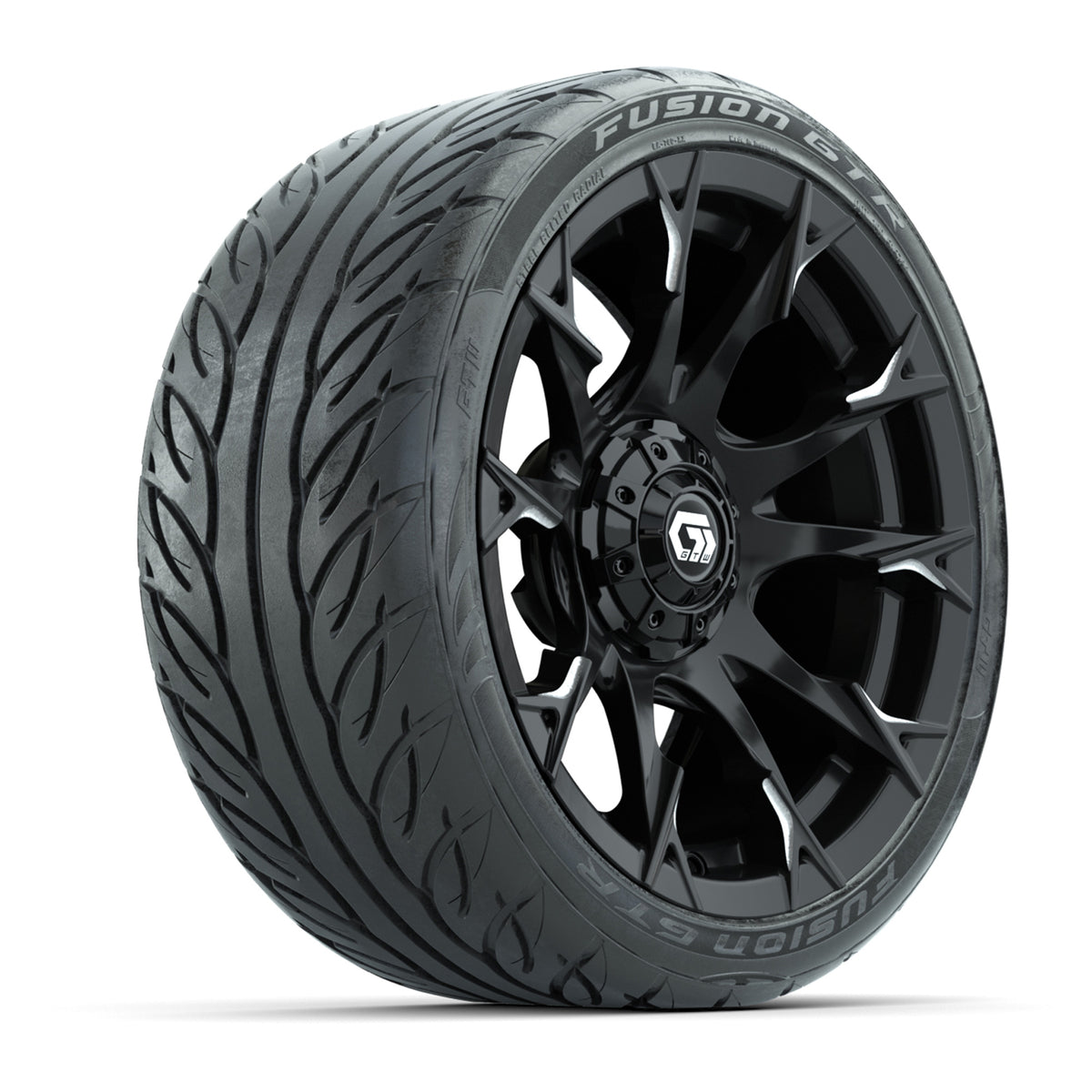 GTW® Diablo Gloss Black/Machined 15" Wheels with 215/40-R15 Fusion GTR Steel Belted Street Tires Full Set