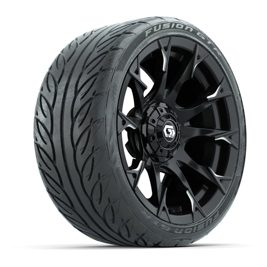 GTW® Diablo Gloss Black/Machined 15" Wheels with 215/40-R15 Fusion GTR Steel Belted Street Tires Full Set