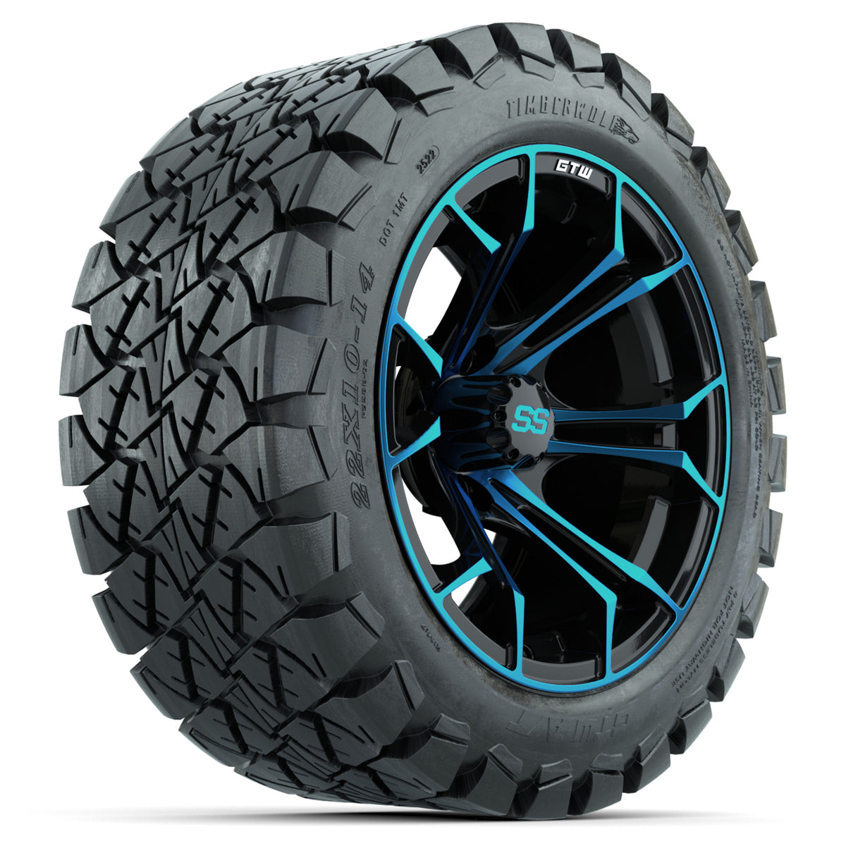 GTW Spyder Blue/Black 14 in Wheels with 22x10-14 GTW Timberwolf All-Terrain Tires Full Set
