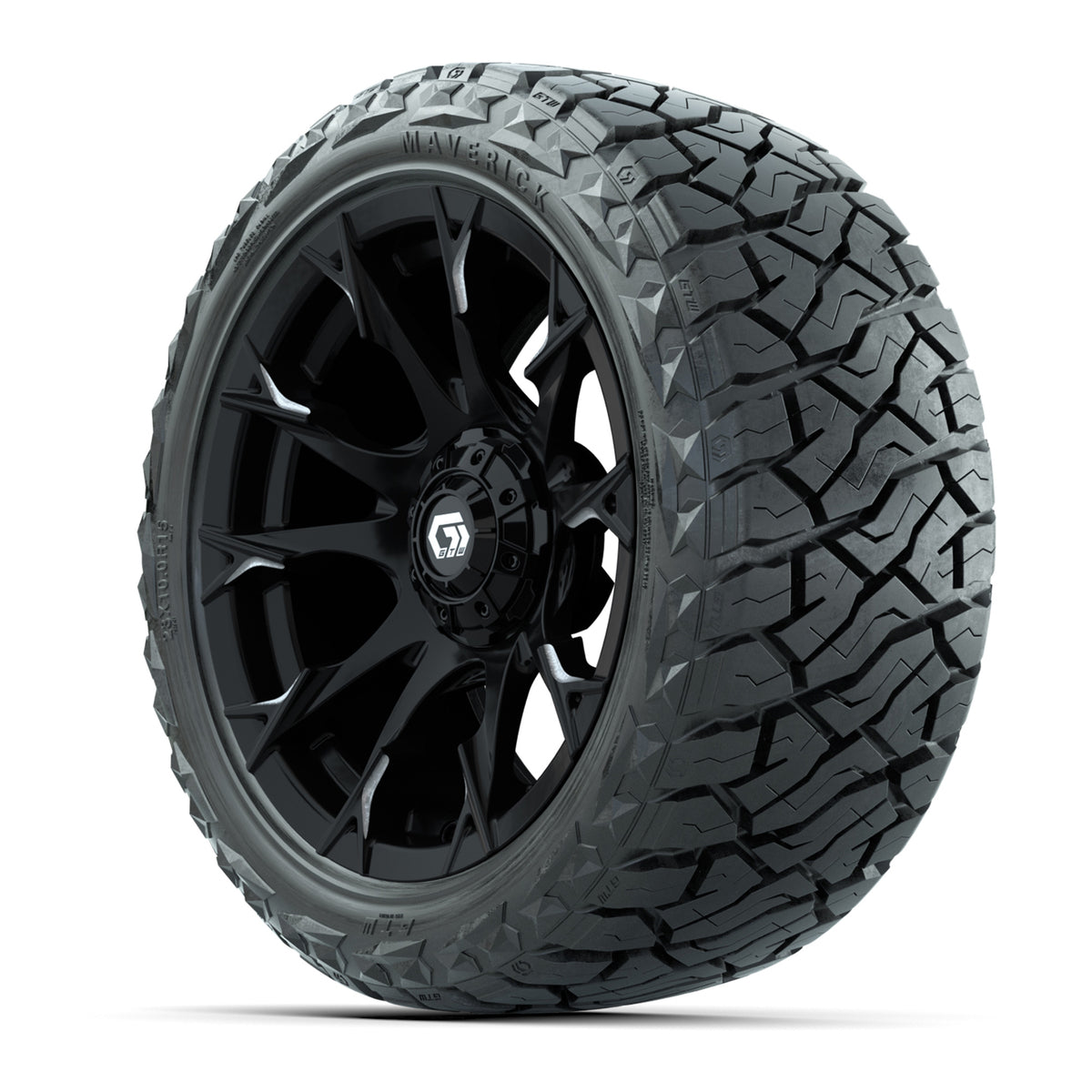 GTW Diablo Gloss Black/Machined 15" Wheels with 23x10.00-R15 Maverick All-Terrain Tires – Full Set