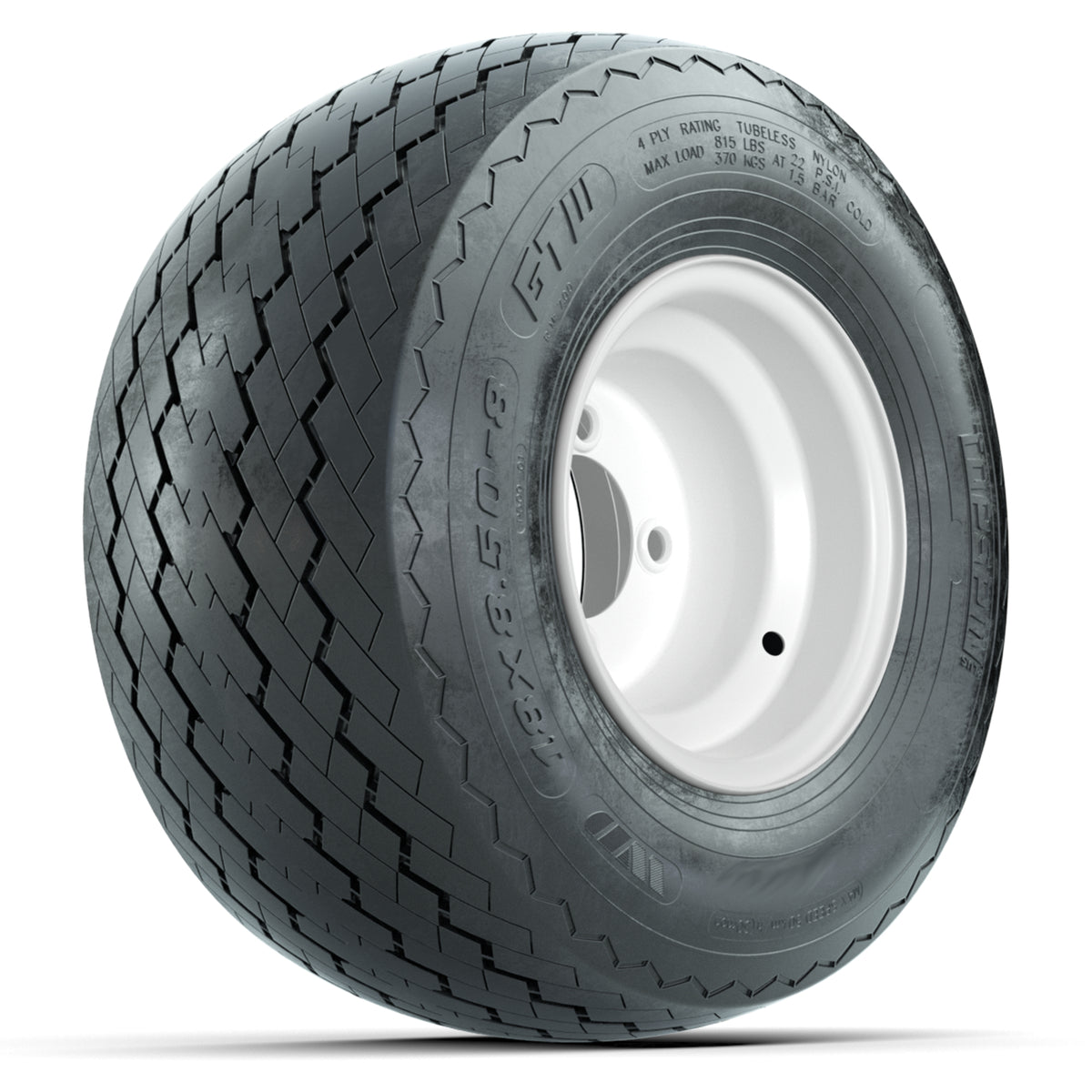 Set of (4) 8" White Steel Wheels with 18" Tires