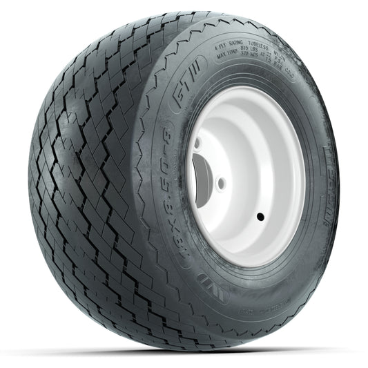 Set of (4) 8" White Steel Wheels with 18" Tires
