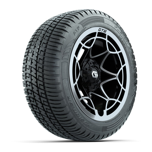 GTW® Nexus Gloss Black 12 in Wheels with 215/50-R12 Fusion S/R Steel Belt Radial Tires Full Set