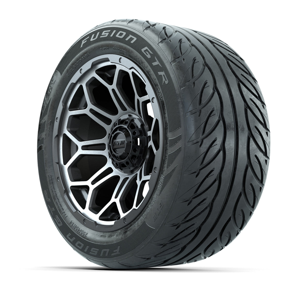 14" GTW® Bravo Matte Gray/Machined Golf Cart Wheels & 255/45-R14 Fusion GTR Radial Street Tires (Set of 4)