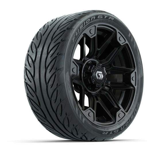 GTW® Graffiti Gloss Black 14 in Wheels with 205/40-R14 Fusion GTR Steel Belted Street Tires Full Set