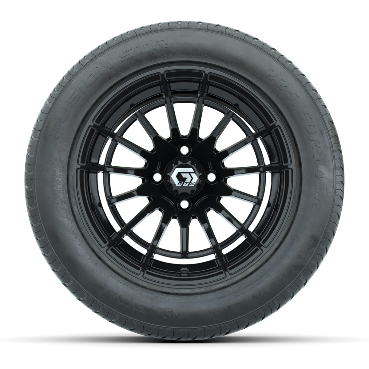 GTW® Boost Gloss Black 14" Wheels with 225/50-R14 Fusion STR DOT Approved Street Tires - Full Set