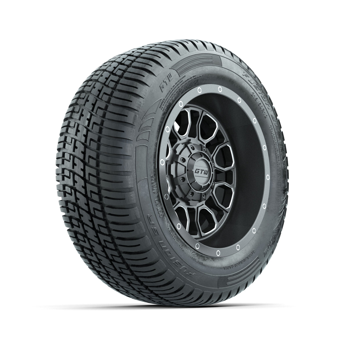 GTW Volt Gunmetal/Machined 12" Wheels with 215/50-R12 Fusion S/R Street Tires - Full Set
