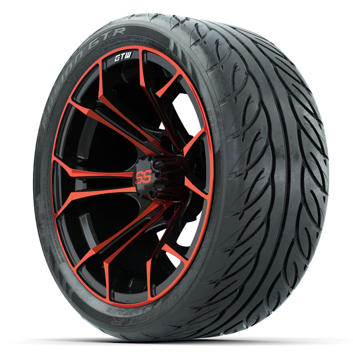GTW Spyder Red/Black 14" Wheels with 205/40-R14 Fusion GTR Street Tires Full Set