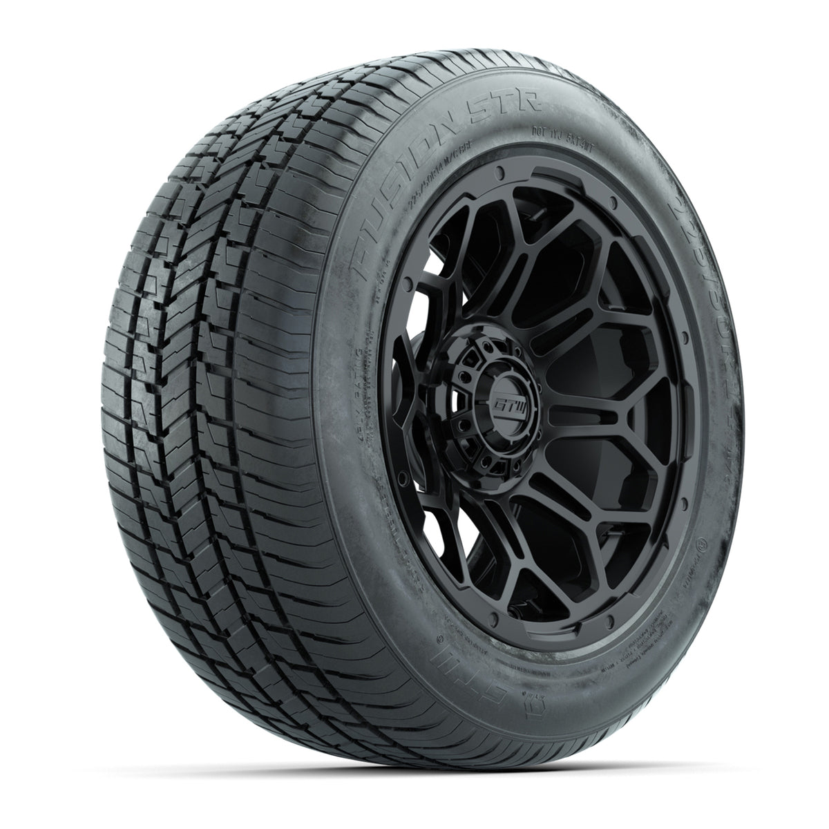GTW® Bravo Matte Black 14" Wheels with 225/50-R14 Fusion STR DOT Approved Street Tires - Full Set