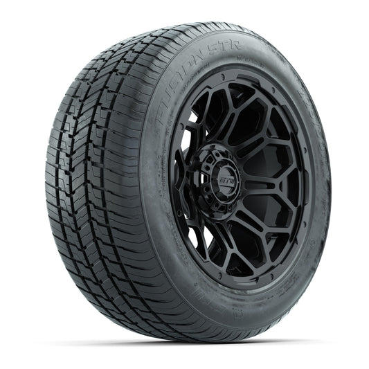 GTW® Bravo Matte Black 14" Wheels with 225/50-R14 Fusion STR DOT Approved Street Tires - Full Set