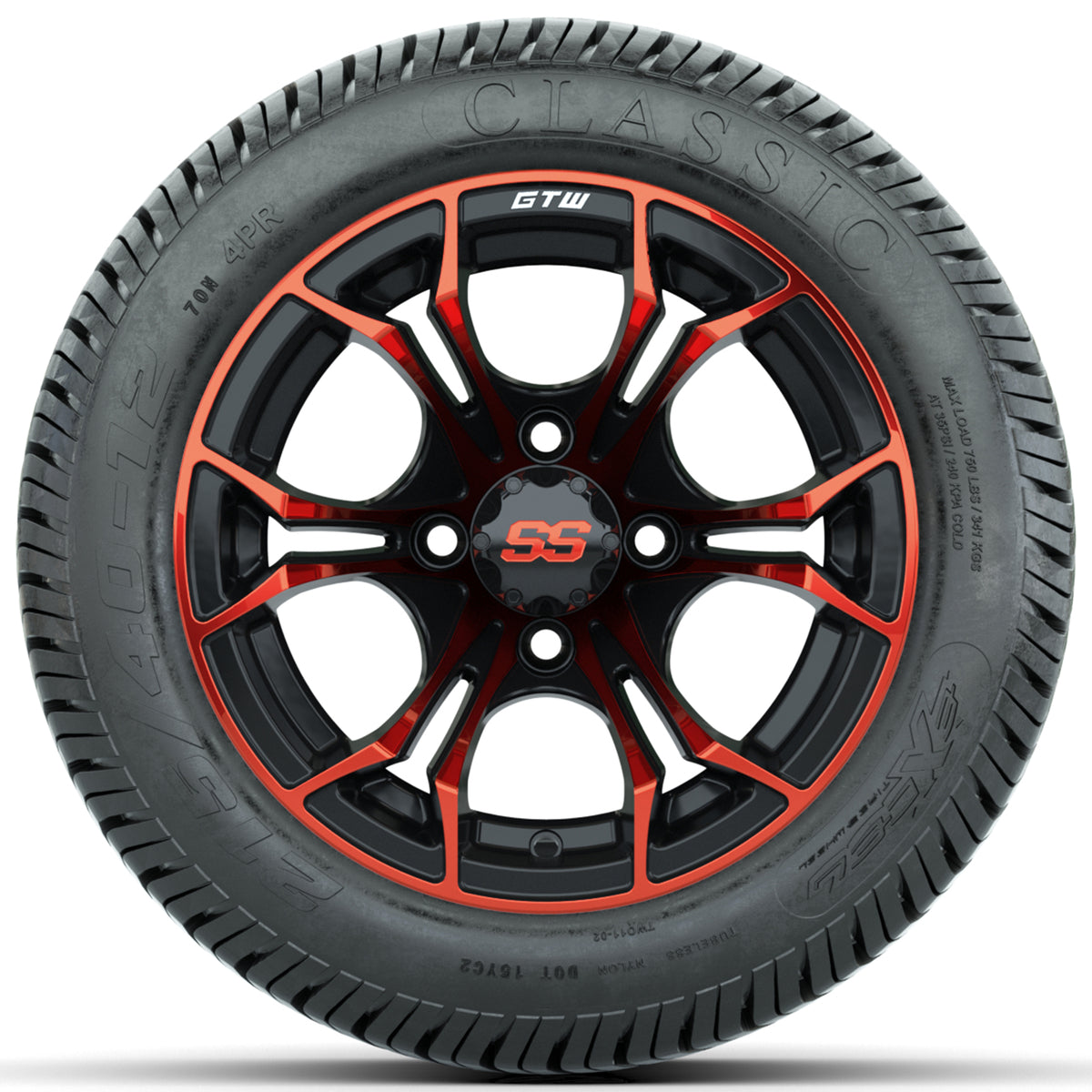 Set of (4) 12" GTW Spyder Wheels with 215/40-12 Excel Classic Street Tires