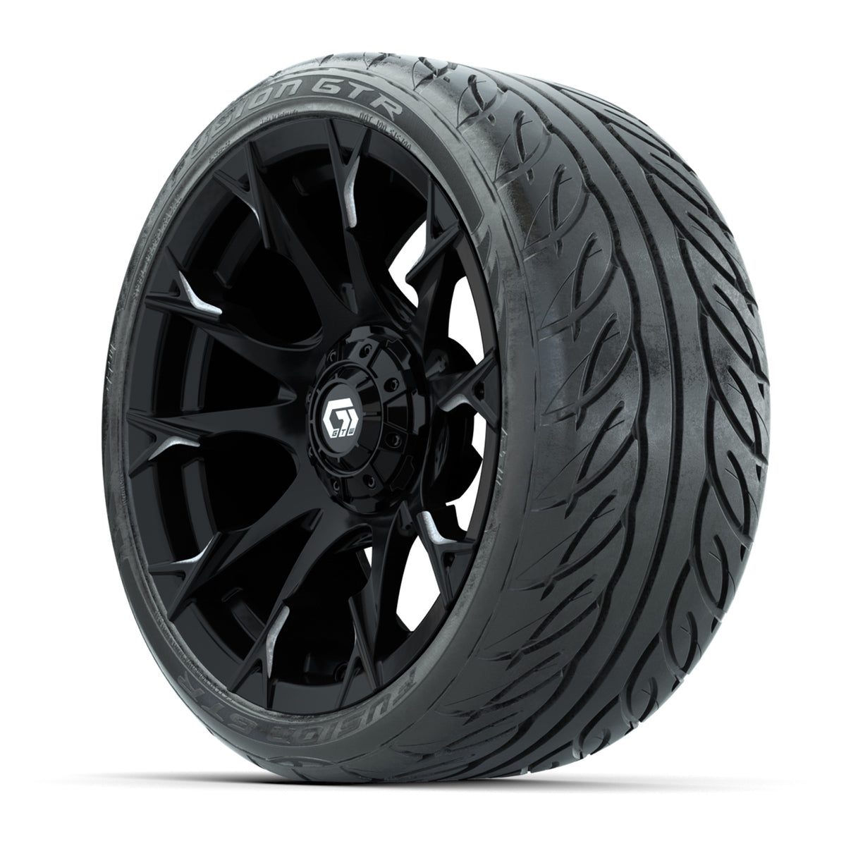 GTW® Diablo Gloss Black/Machined 15" Wheels with 215/40-R15 Fusion GTR Steel Belted Street Tires Full Set