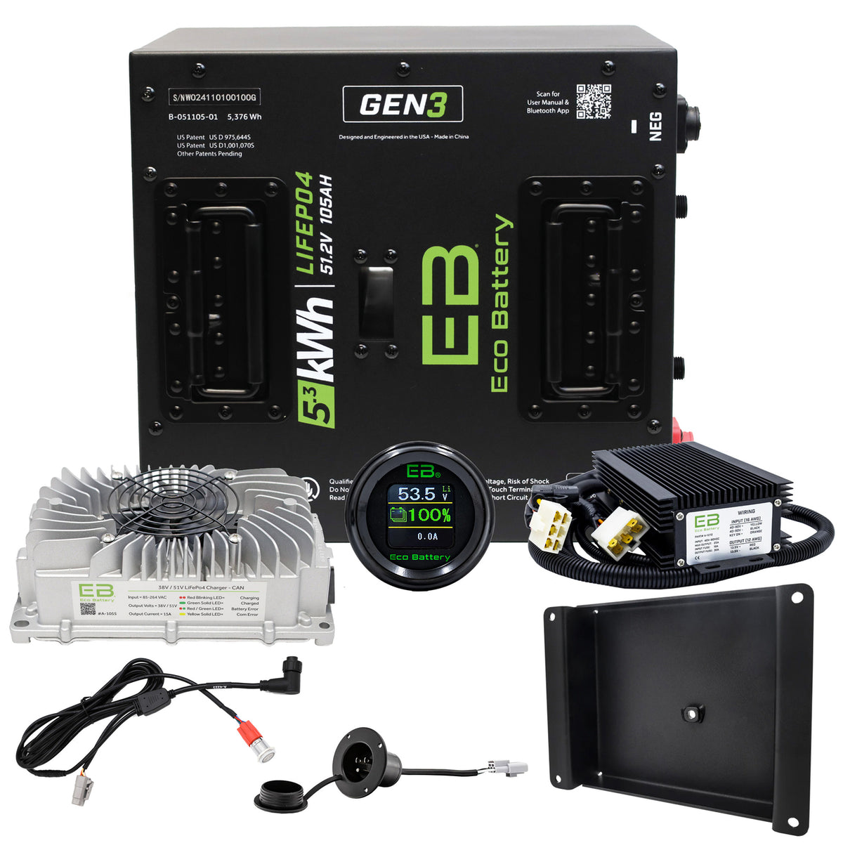 Eco Battery 51V 105Ah Lithium Golf Cart Battery Bundle - Club Car DS A-Frame Thru Hole Gen3