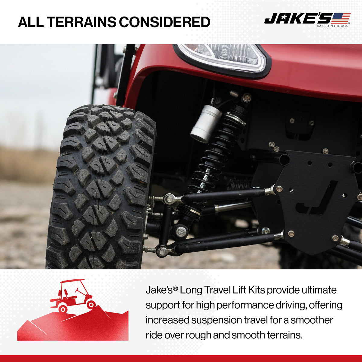 Jake's Long Travel Lift Kit | EZGO TXT Gas w/ Kawasaki Engine (2009-Up) w/ External Reservoir Shocks
