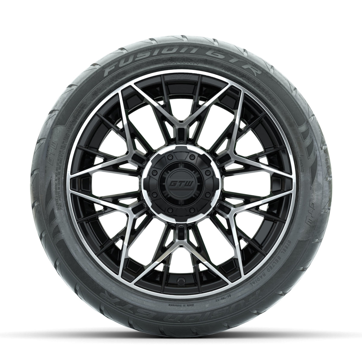 GTW Stellar Machined/Black 14 in Wheels with 225/40-R14 Fusion GTR Street Tires Full Set