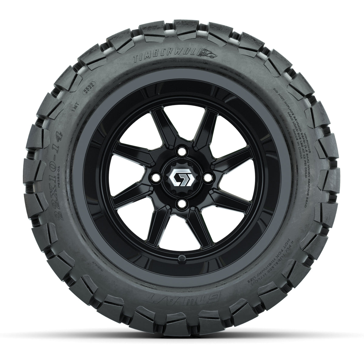 GTW Reaper Gloss Black 14" Wheels with 22X10-14 Timberwolf All-Terrain Tires - Full Set