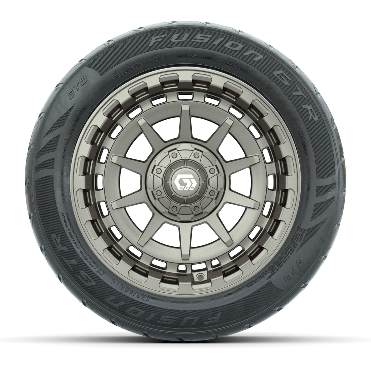 14" GTW® Barricade Bronze Golf Cart Wheels & 255/45-R14 Fusion GTR Radial Street Tires (Set of 4)