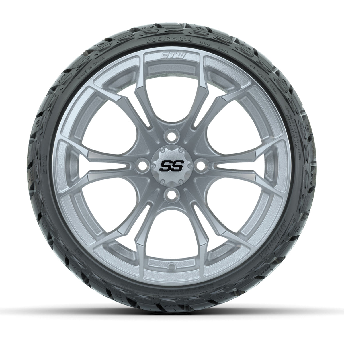 GTW Spyder Silver Brush 14" Wheels & 205/35-R14 Maverick Low-Profile AT Tires – Set of 4