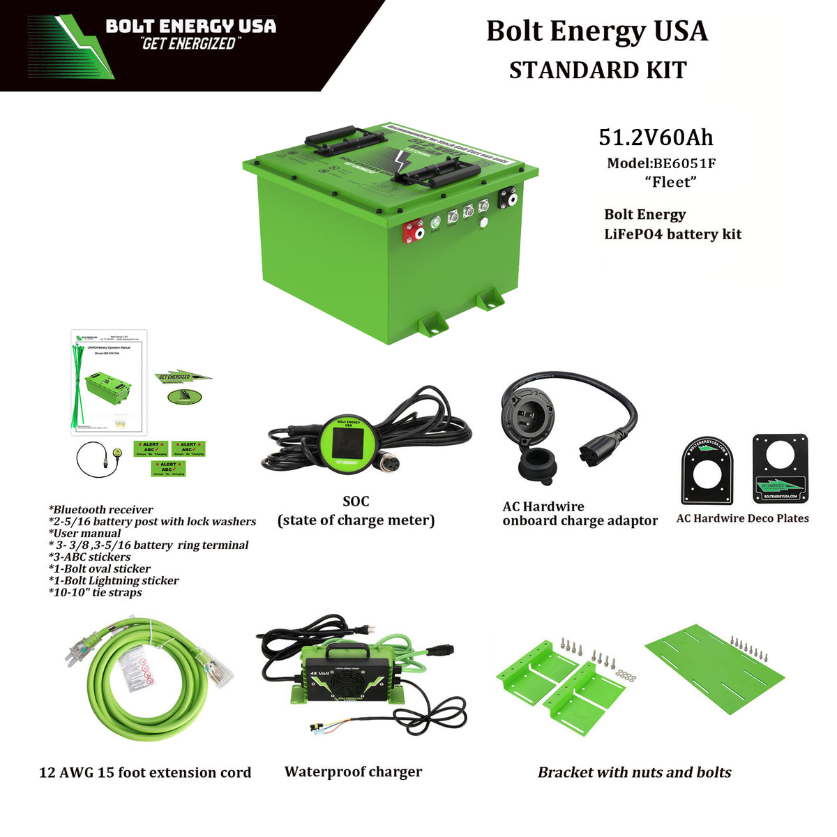 Yamaha G19-G22 Lithium Battery 51V 60Ah - Bolt Energy Complete Kit with 12-Year Warranty