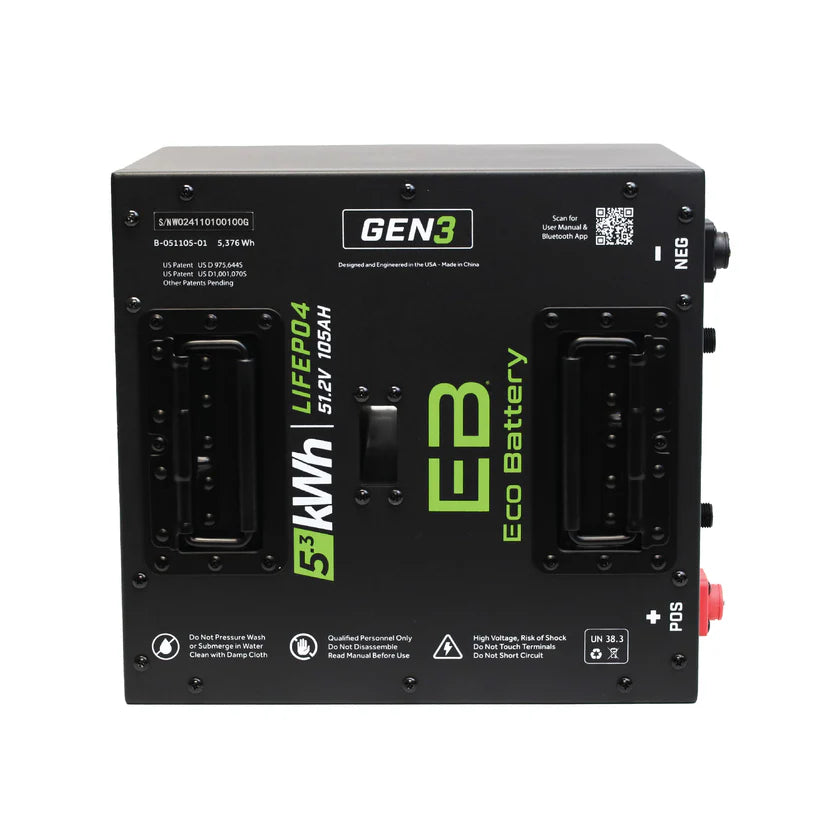 Eco Battery 51V 105Ah Lithium Golf Cart Battery Only - Thru Hole Style Gen3 (Battery Only, No Accessories)