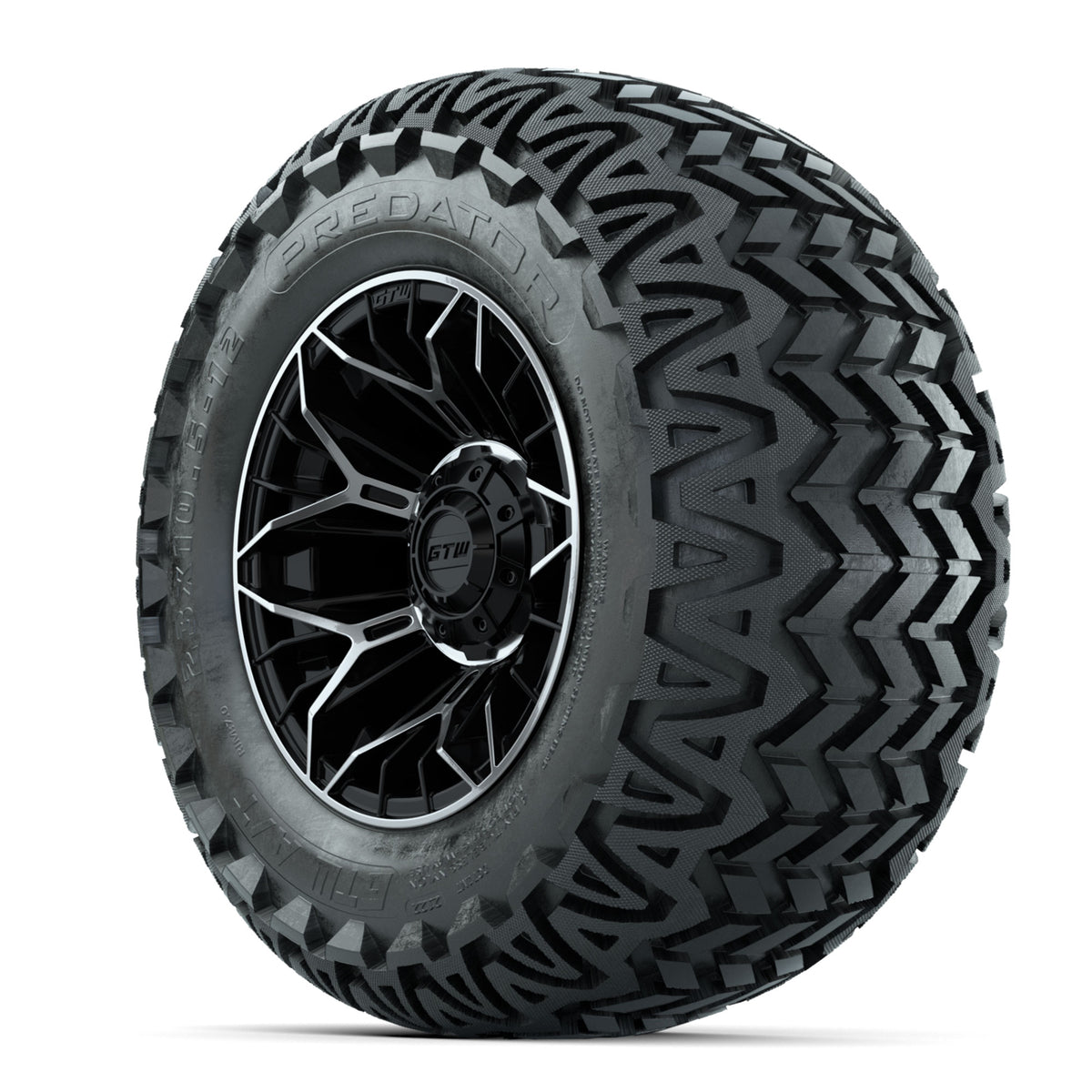 Set of (4) 12" GTW® Stellar Machined & Black Wheels with 23x10.5-12 Predator All-Terrain Tires